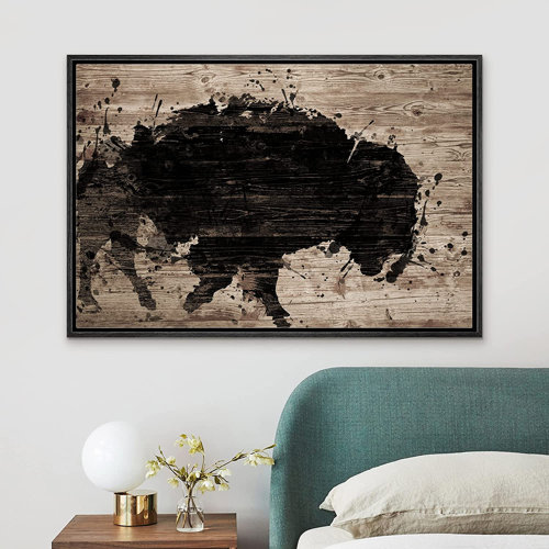 SIGNLEADER Wood Panel Spray Paint Bison Buffalo Framed On Canvas Print